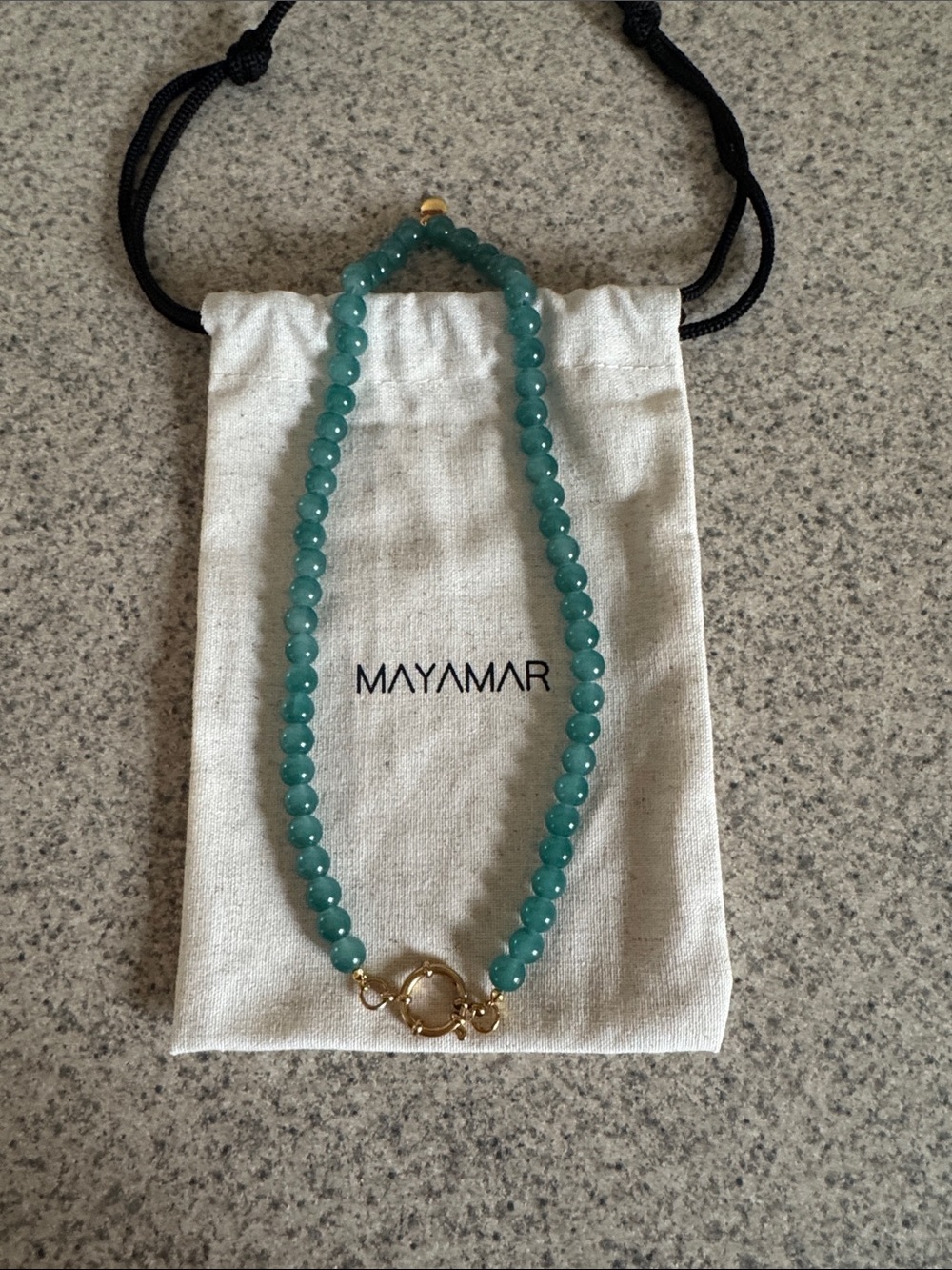 Mayamar Aqua Bead Necklace with Gold Toggle